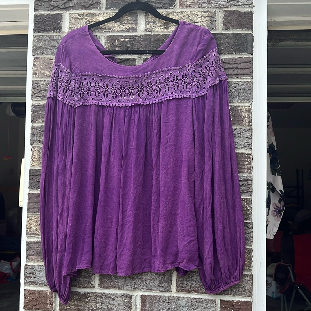 Tie in back blouse, lace detail